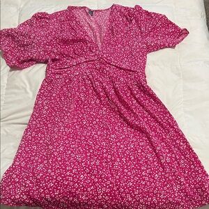 SHEIN Pink and White Floral Midi Dress